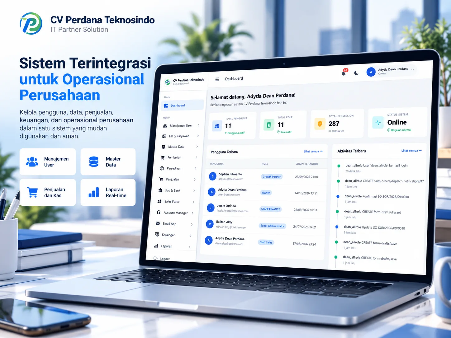 Tampilan CMS website perusahaan